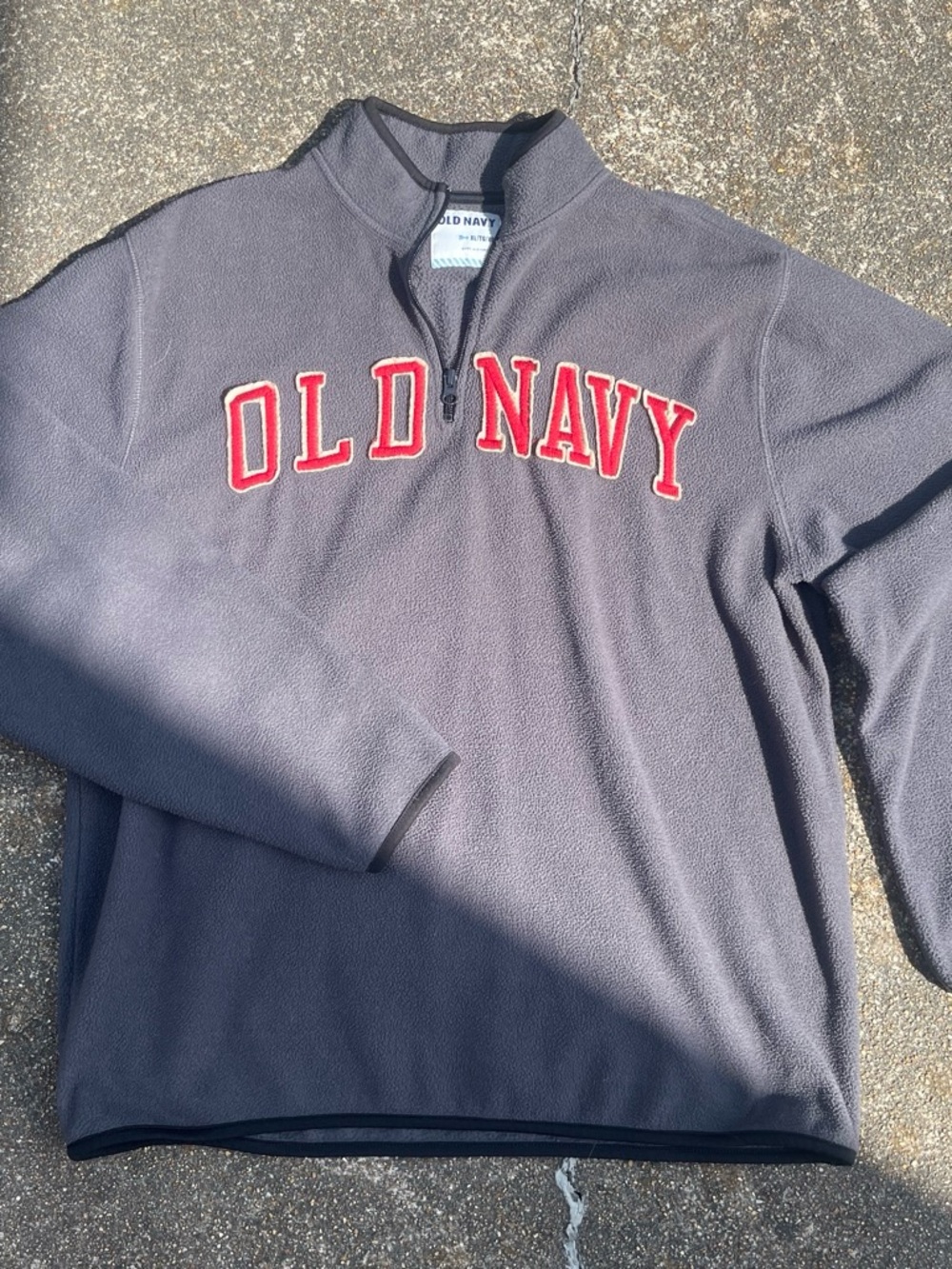 Old Navy Men's Charcoal Zip-Up Fleece with Red Appliqué